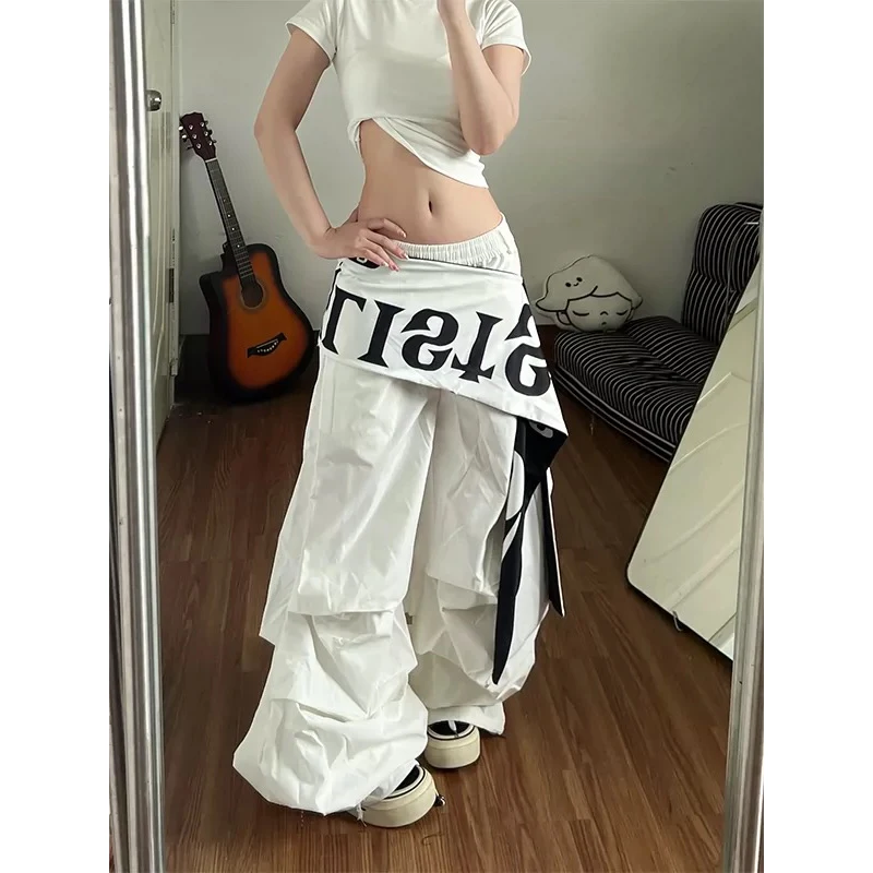 Calça Parachute Feminina Branca ou Preta Baggy com Saia Envolvente | Streetwear 2026