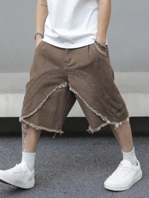 Bermuda Jeans Masculina Marrom Streetwear | Caimento Solto e Visual Underground