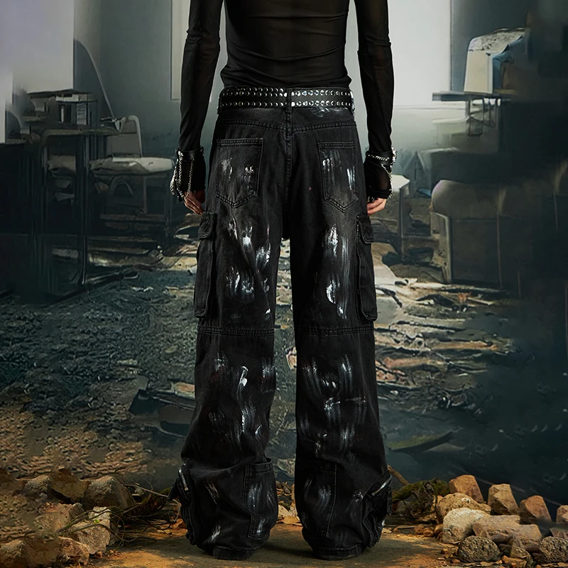 Calça Jeans Luzhen Original Premium Unissex Tie Dye com Pintura Exclusiva e Múltiplos Bolsos - Imagem 3