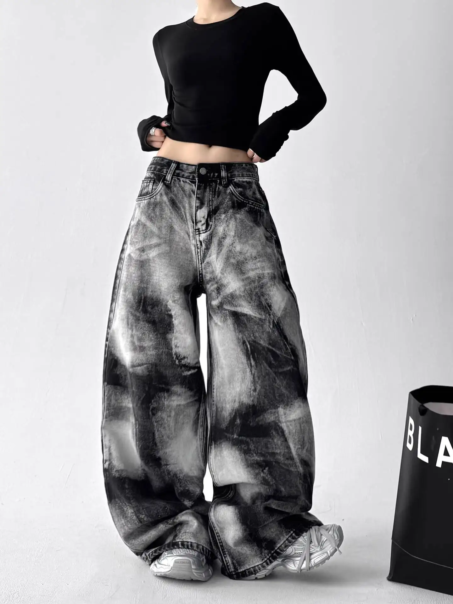 Calça Jeans Feminina Baggy Streetwear | Wide Leg Lavada Estilo Urbano - Imagem 3
