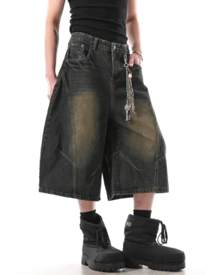 Bermuda Jeans Masculina Wide Leg Streetwear | Lavagem Estonada Premium e Caimento Solto