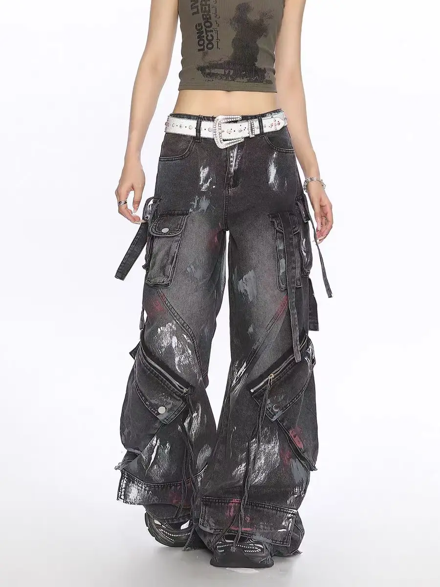 Calça Jeans Y2K Preta Lavada | Wide Leg Oversized Hip Hop Streetwear 2026 - Imagem 5