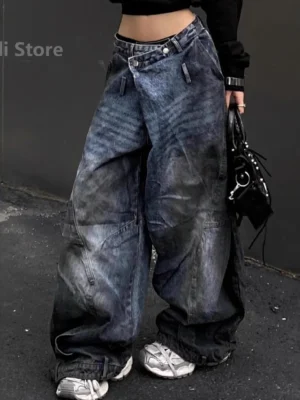 Calça Jeans Feminina Wide Leg Cintura Alta | Streetwear  Azul Premium | LANÇAMENTO