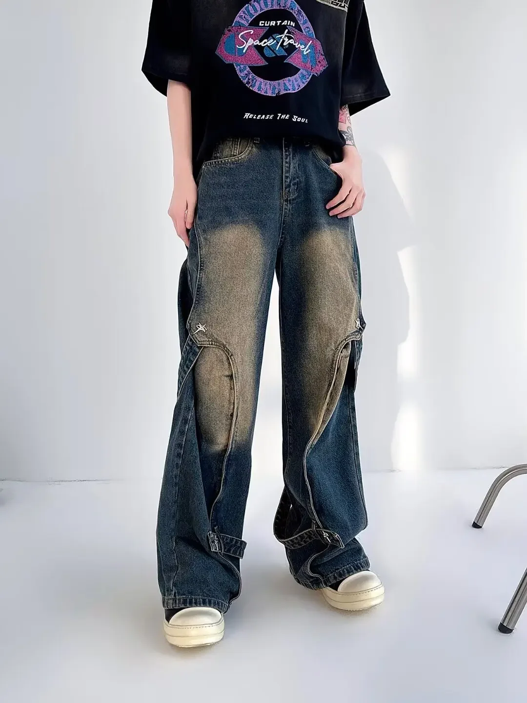 Calça Jeans Masculina Baggy Streetwear Americana | Patchwork Lavado High Street - Imagem 9