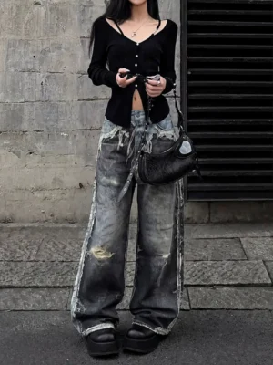 Calça Jeans Feminina Preta  Baggy  | Wide Leg Streetwear Hip Hop 2026