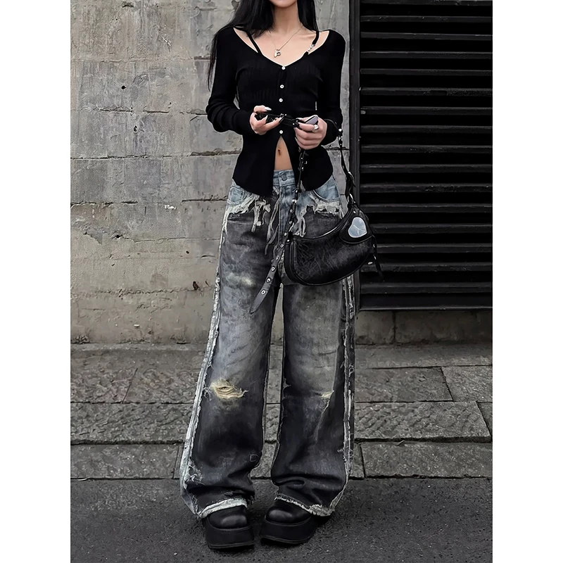 Calça Jeans Feminina Preta Baggy | Wide Leg Streetwear Hip Hop 2026