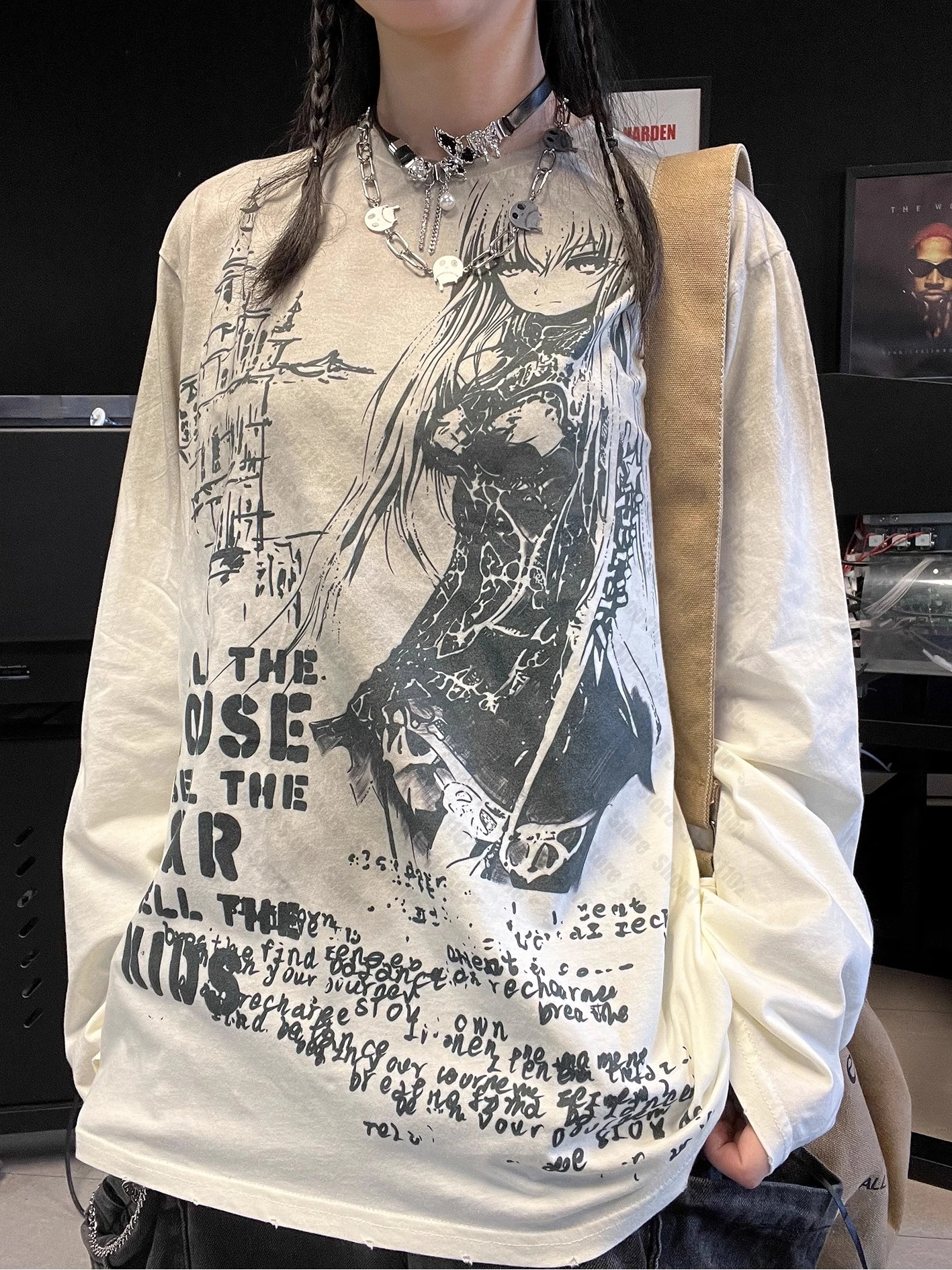 Camiseta Feminina Kitty Kpop Manga Longa | Streetweare Hip Hop moda 2026 - Imagem 2