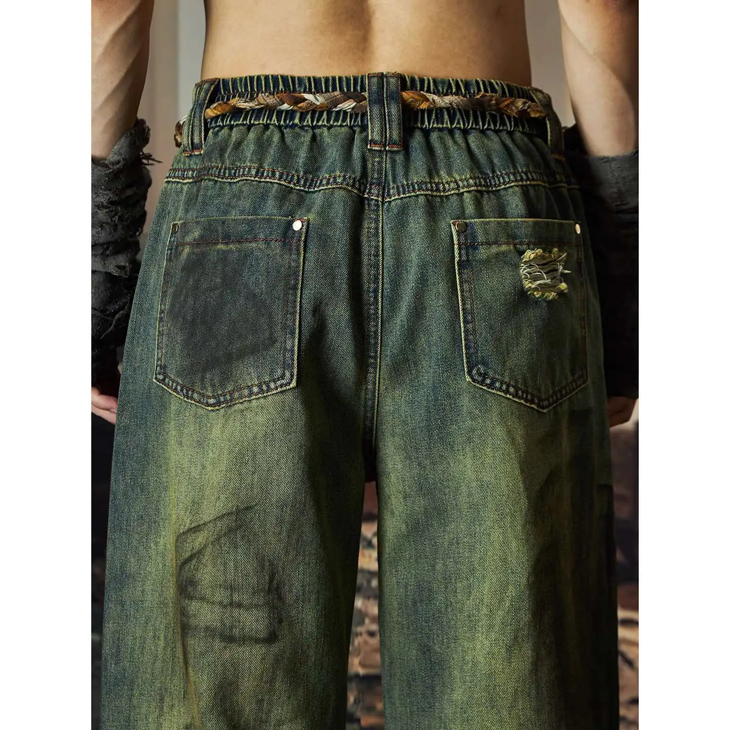 Calça Jeans Luzhen Original Premium Unissex com Barra Desfiada | Streetwear Exclusiva - Imagem 10