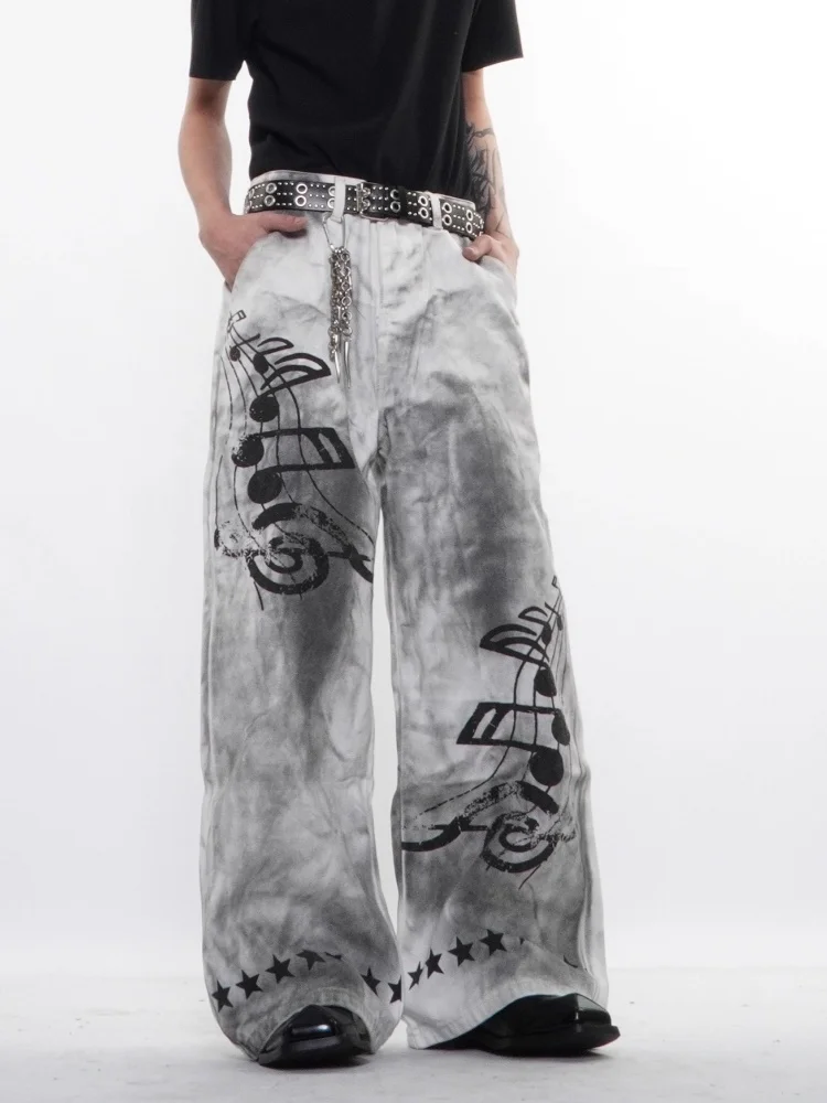 Calça Jeans Masculina Baggy Branca | Streetwear Americana com Estampa de Estrelas - Imagem 4