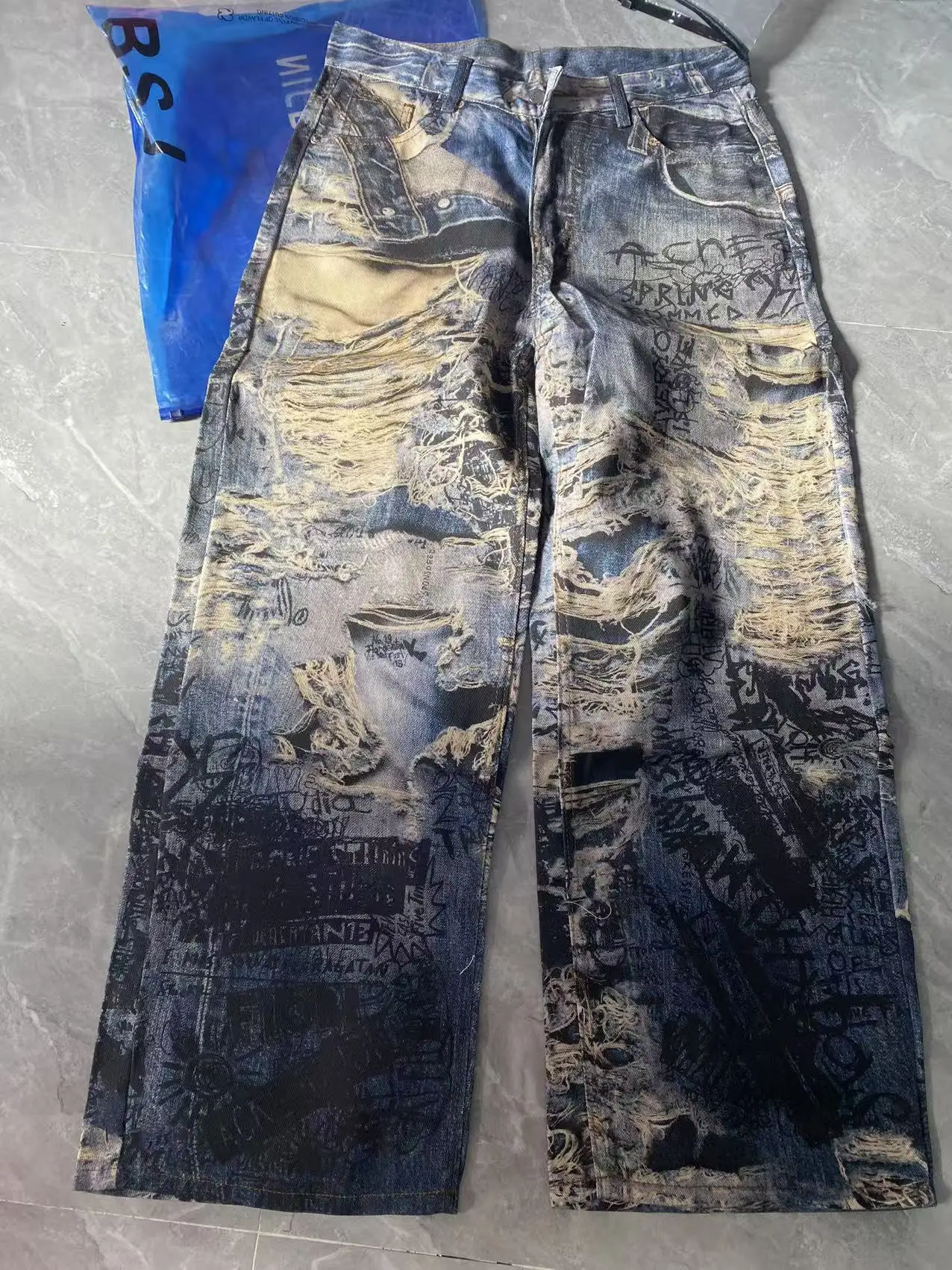 Calça Jeans Masculina Vintage Grafite 3D Destroyed | Wide Leg Streetwear Baggy 2026 - Imagem 7