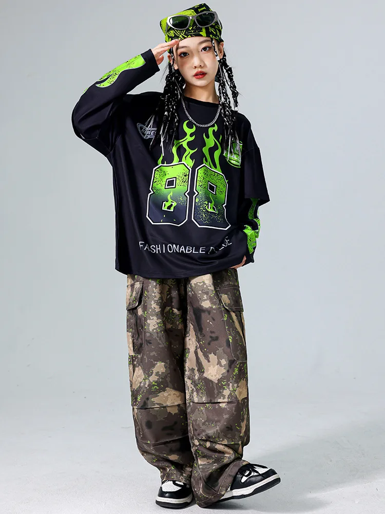 Conjunto Infantil Hip Hop Camuflado | Roupa K-Pop, Jazz Dance e Streetwear para Meninos e Meninas - Imagem 4