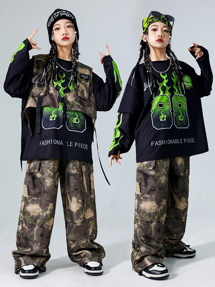 Conjunto Infantil Hip Hop Camuflado | Roupa K-Pop, Jazz Dance e Streetwear para Meninos e Meninas - Imagem 2