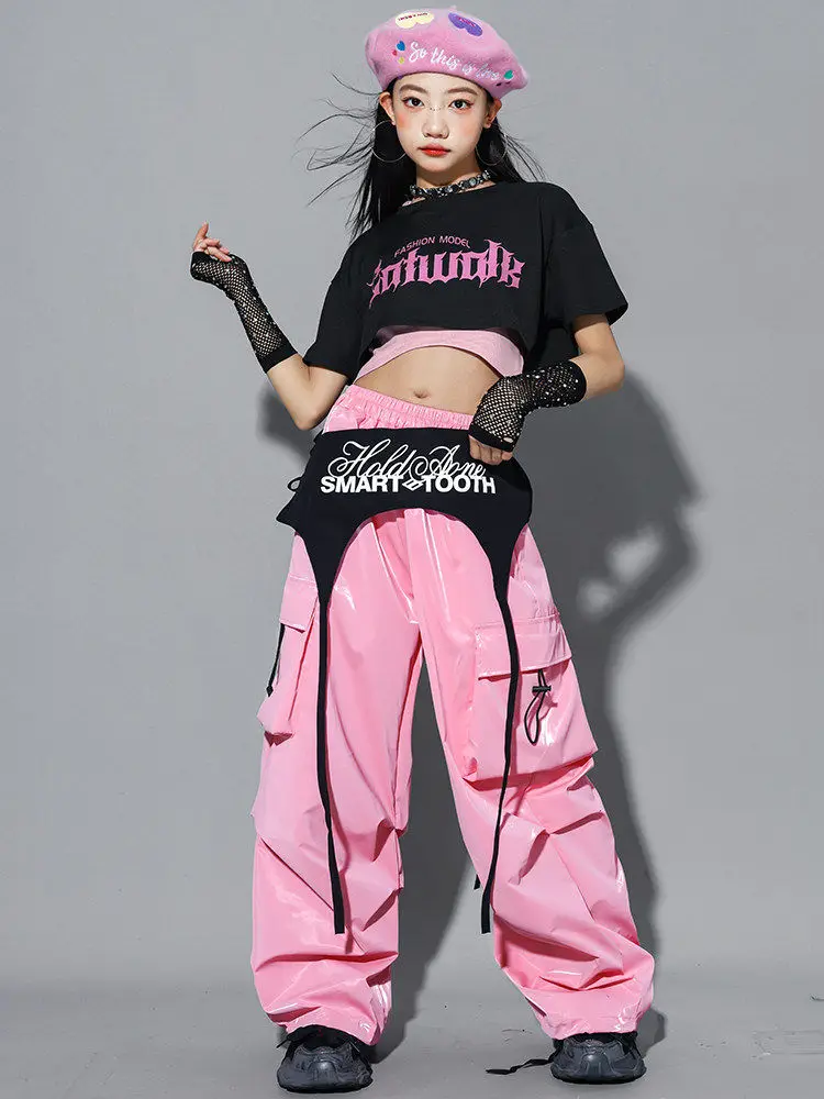 Conjunto Infantil e Juvenil K-Pop Feminino | Top Cropped Brilhante + Calça Cargo Streetwear | Figurino para Hip Hop, Jazz Dance e Apresentações - Imagem 4