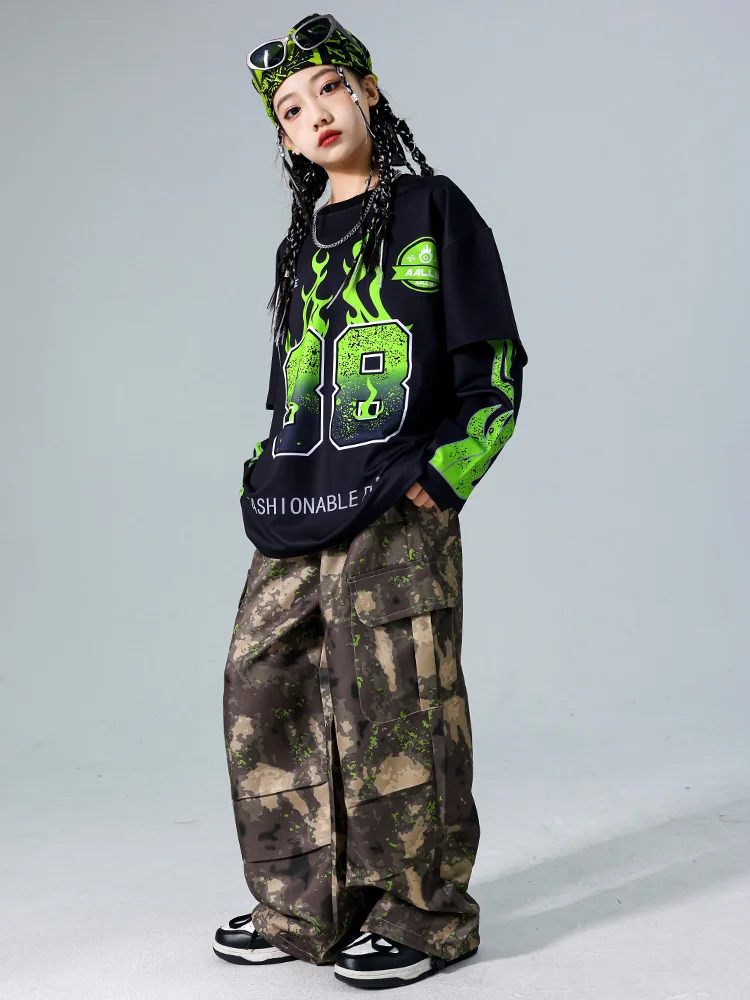 Conjunto Infantil Hip Hop Camuflado | Roupa K-Pop, Jazz Dance e Streetwear para Meninos e Meninas - Imagem 3