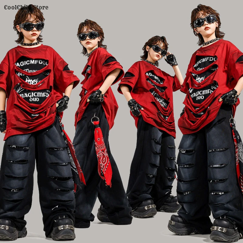 Conjunto Infantil e Juvenil kpop e Hip Hop Streetwear | Camiseta Oversized + Calça Rasgada para Dança | Lançamento Exclusivo