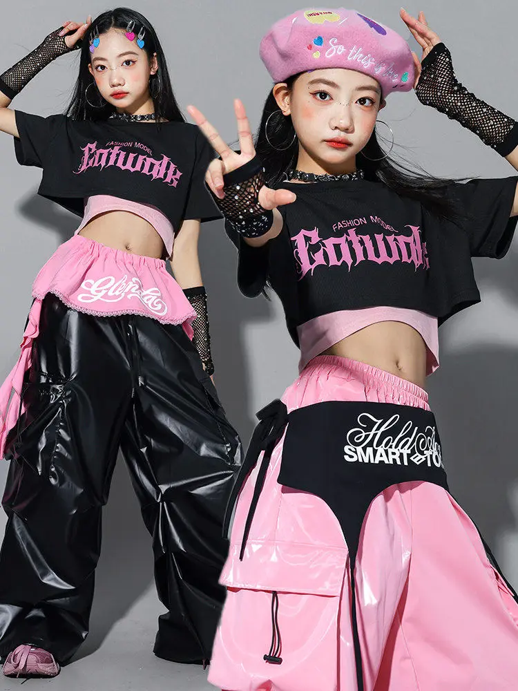 Conjunto Infantil e Juvenil K-Pop Feminino | Top Cropped Brilhante + Calça Cargo Streetwear | Figurino para Hip Hop, Jazz Dance e Apresentações - Imagem 2