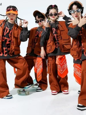 Conjunto Infantil e Juvenil Hip Hop | Colete com Capuz + Calça Cargo | Roupa para Dança K-Pop, Jazz Dance e Apresentações